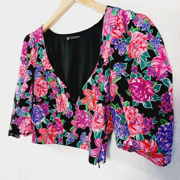 Zara, Crop Top, Size Small, Floral, Sweetheart Neckline, Short Puffy Sleeves - Picture 4 of 16